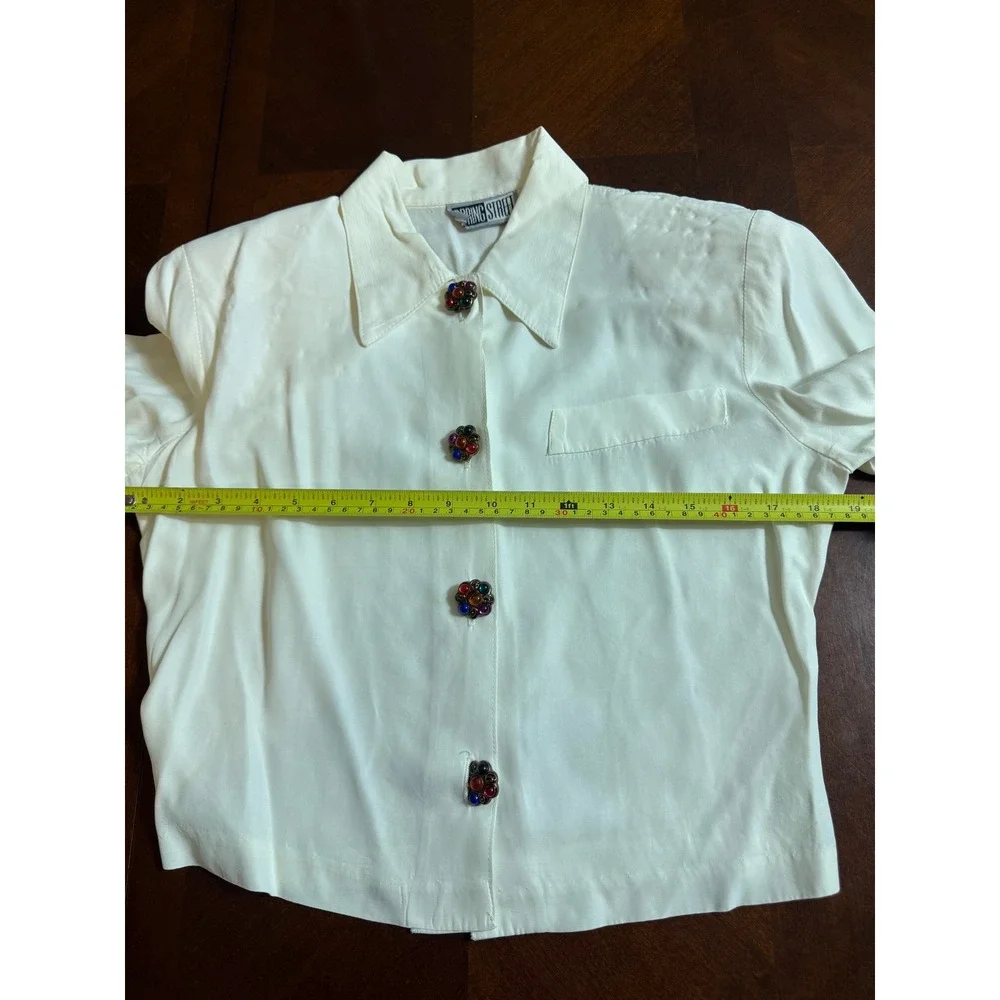 Ivory Bejeweled Button‎ Blouse Cropped Style small Spring Street